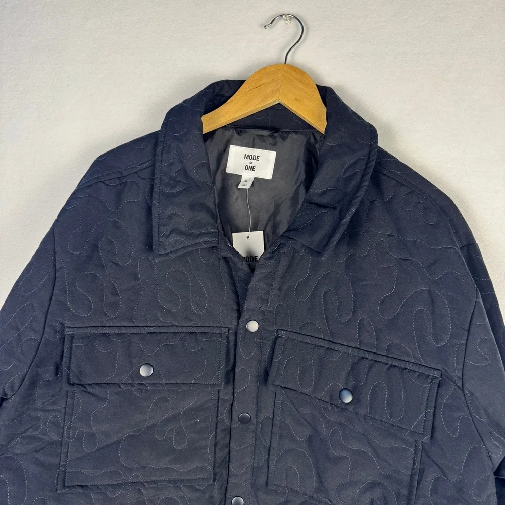 Mode of One Mens Quilted Jacket Deep Black Snap Front XL 100197726MN